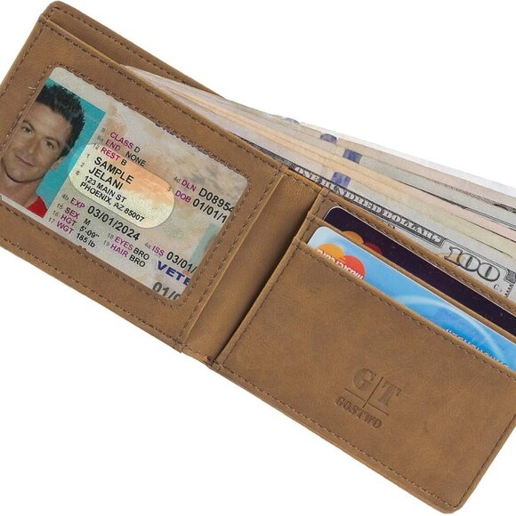 Slim Wallet for Men Minimalist Leather ID Window Front Pocket Bifold Wallet - Picture 6 of 7